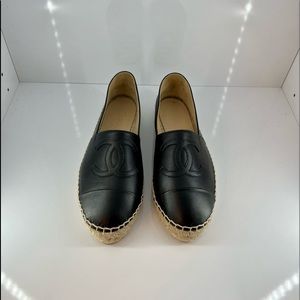 CHANEL black lambskin espadrilles size: 37
